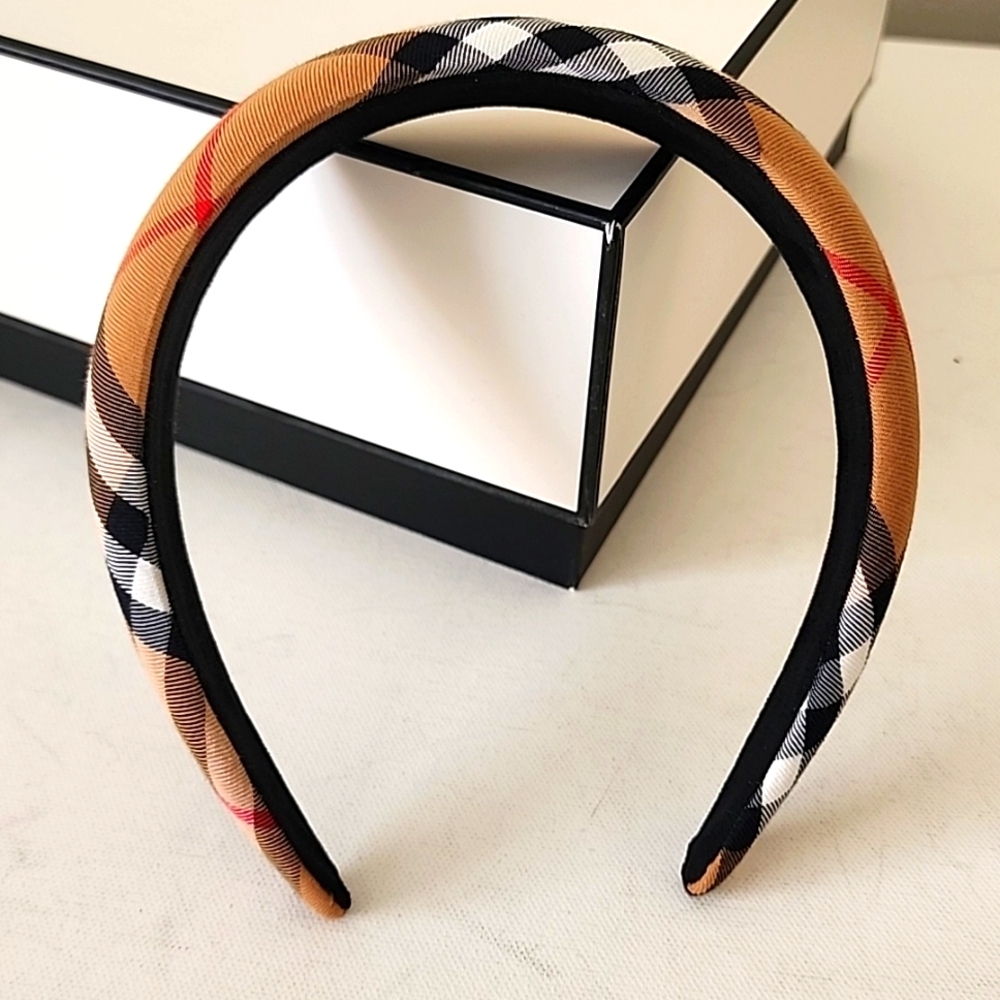 NEW Boutique Wide Cotton Headband Plaid Tan Red Black Cream - Picture 2 of 5
